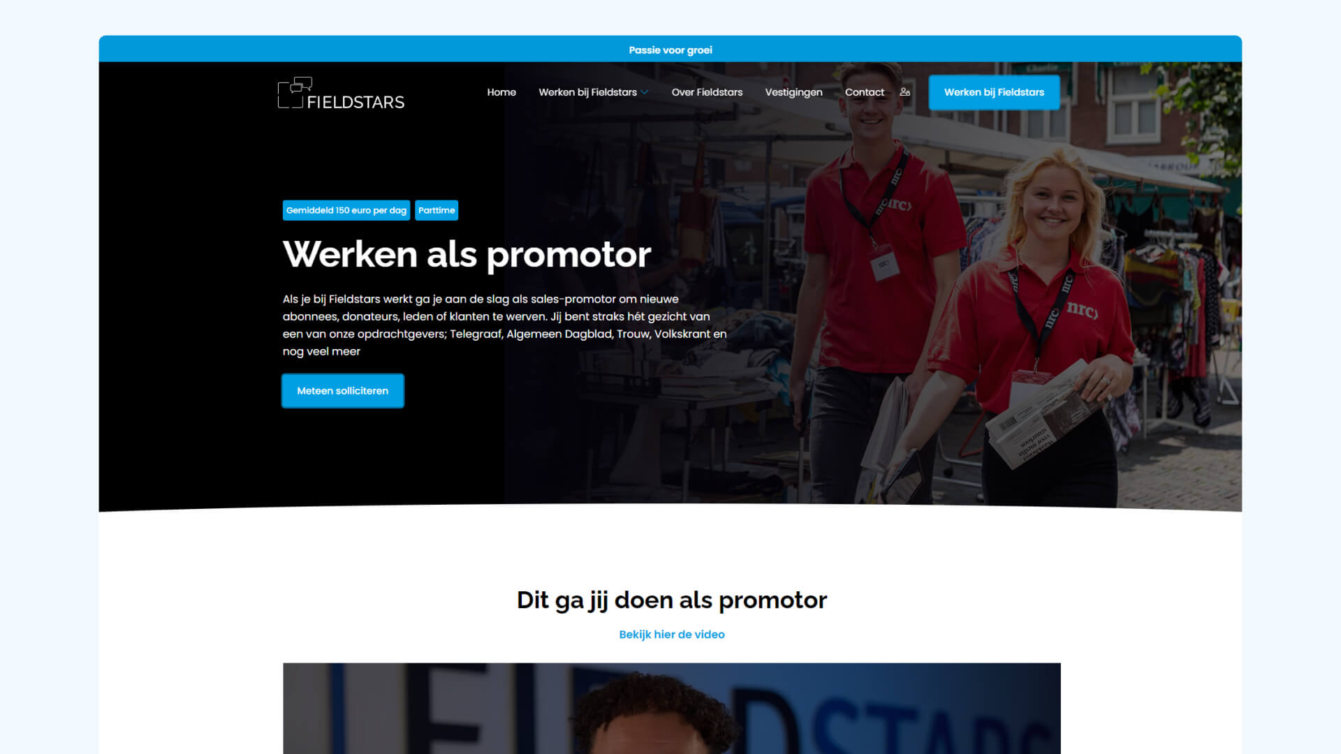 Vacature pagina Fieldstars website