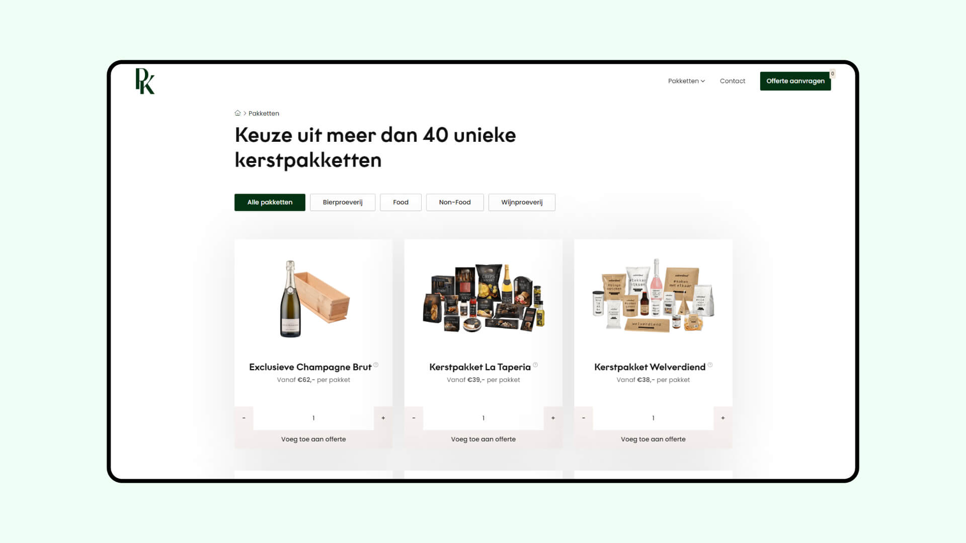 Case overzichtspagina Pakketten voor Kerst