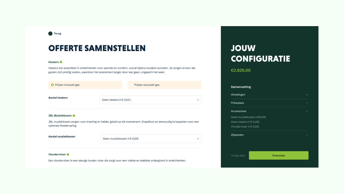 Tent configurator Tentopia - eenvoudig je tent samenstellen