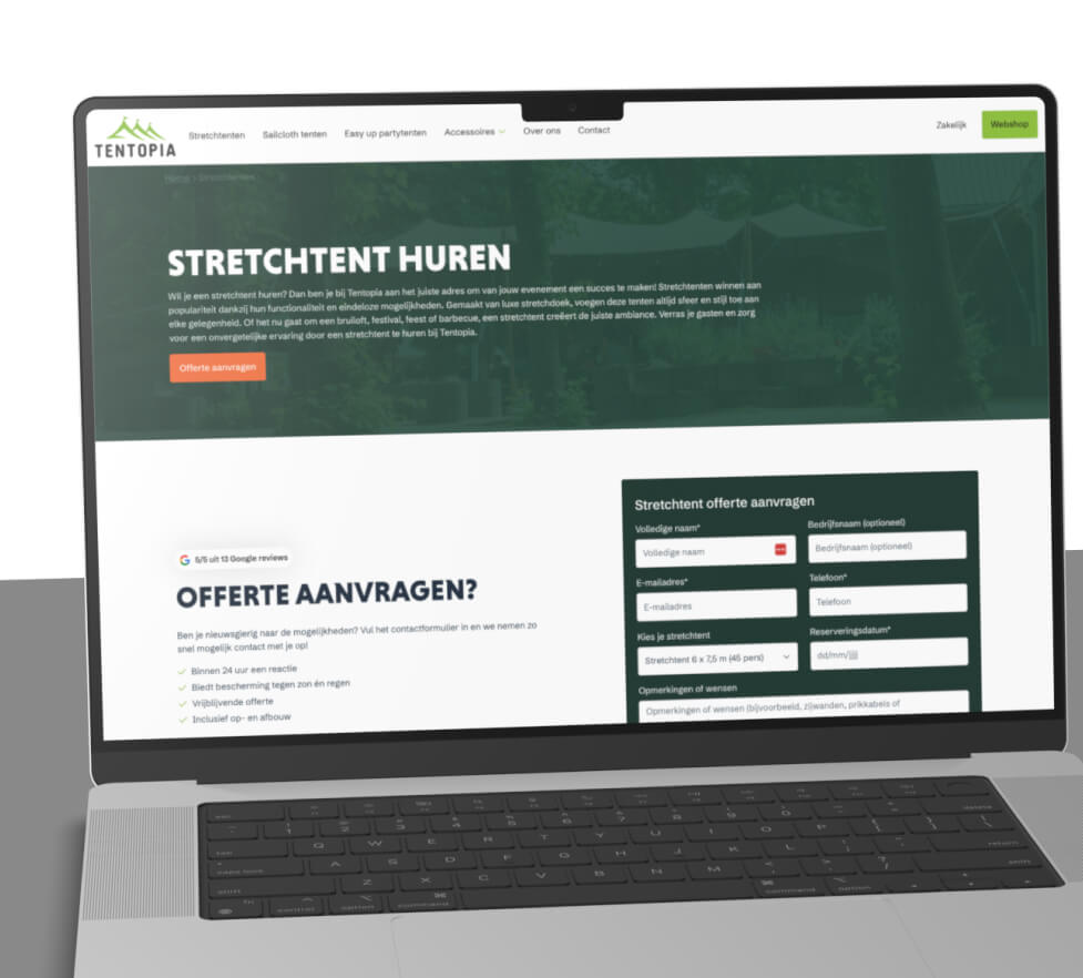 Webshop en Website voor Tentopia mockup